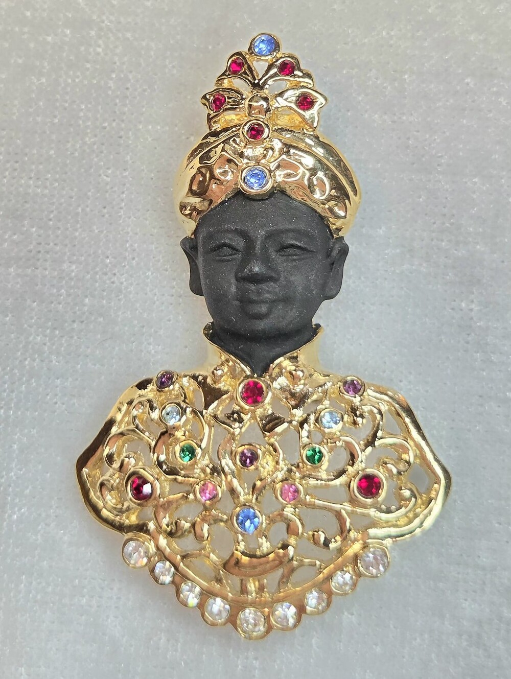 Vintage 60s Butler Signed Jeweled "African King" Blackamoor Brooch / Pin